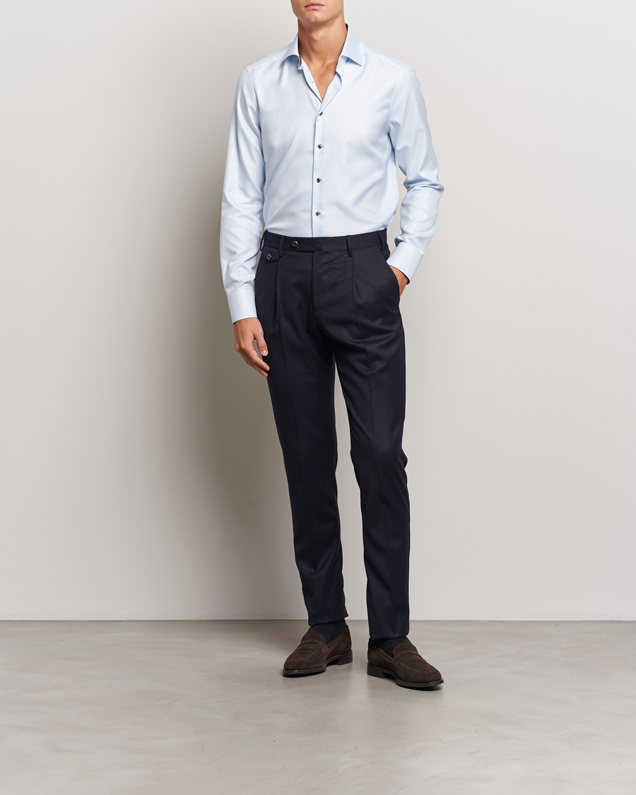 Hombres | Traje oscuro | Stenströms | Slimline Houndstooth Contrast Shirt Blue