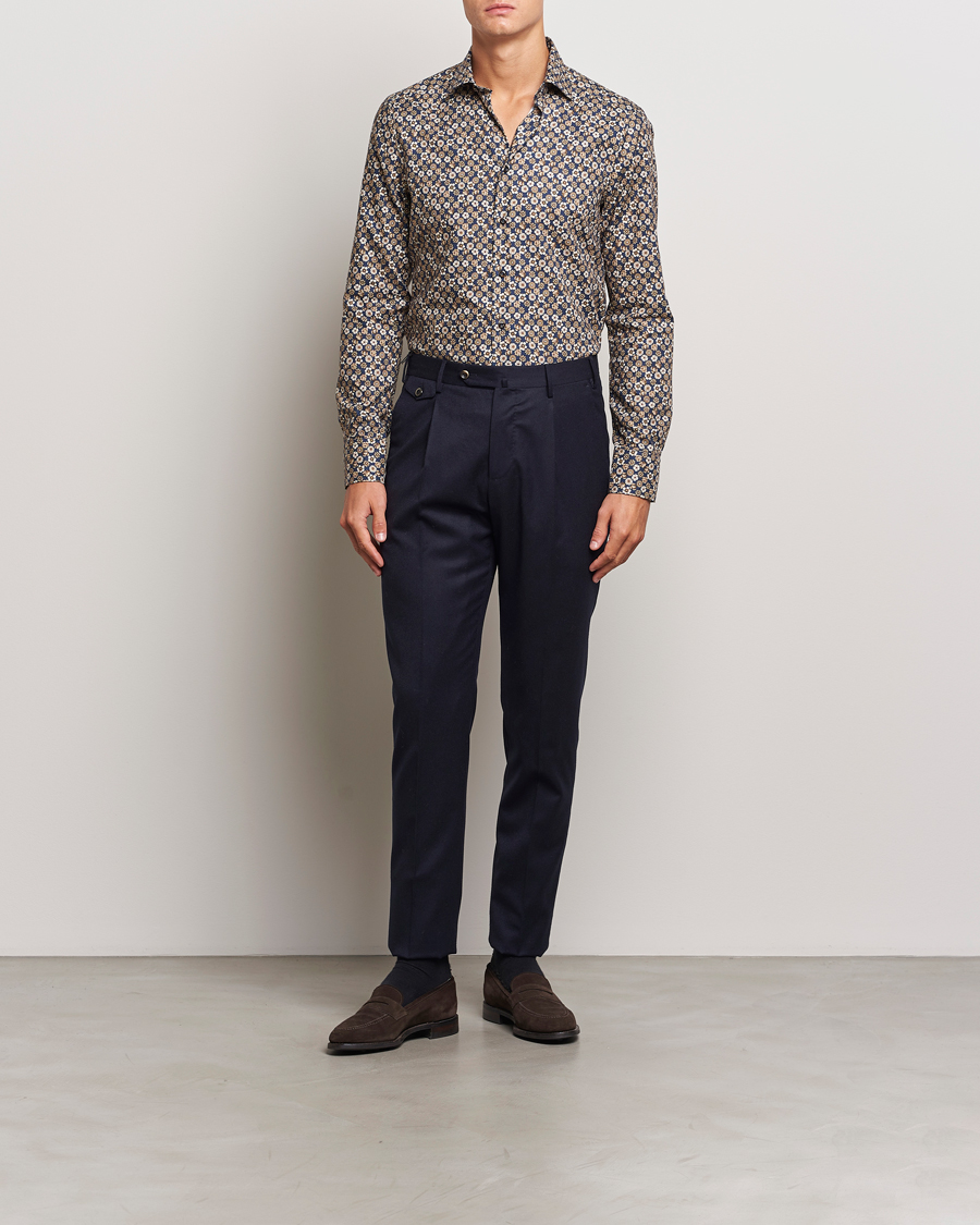 Hombres | Business & Beyond - Formal | Stenströms | Slimline Printed Cut Away Shirt Blue