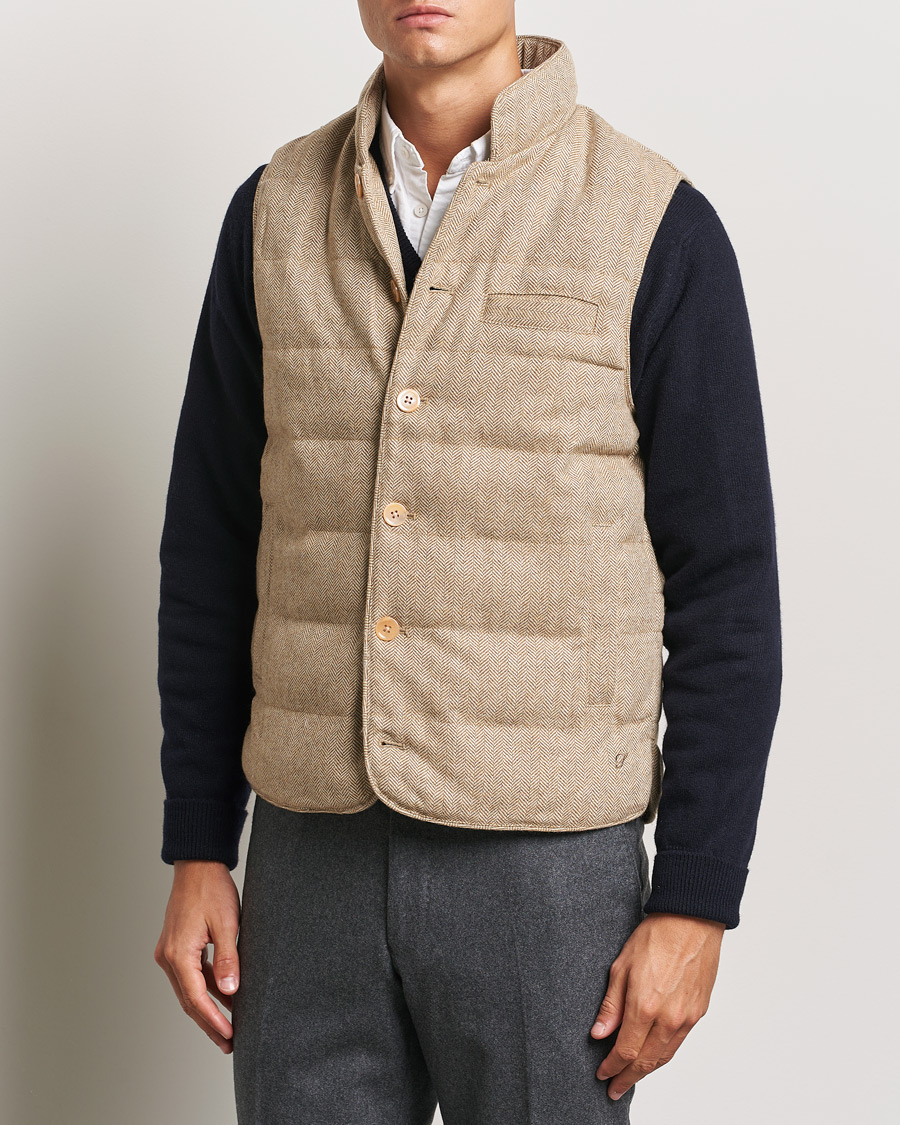 Hombres |  | Stenströms | Padded Herringbone Wool Vest Brown