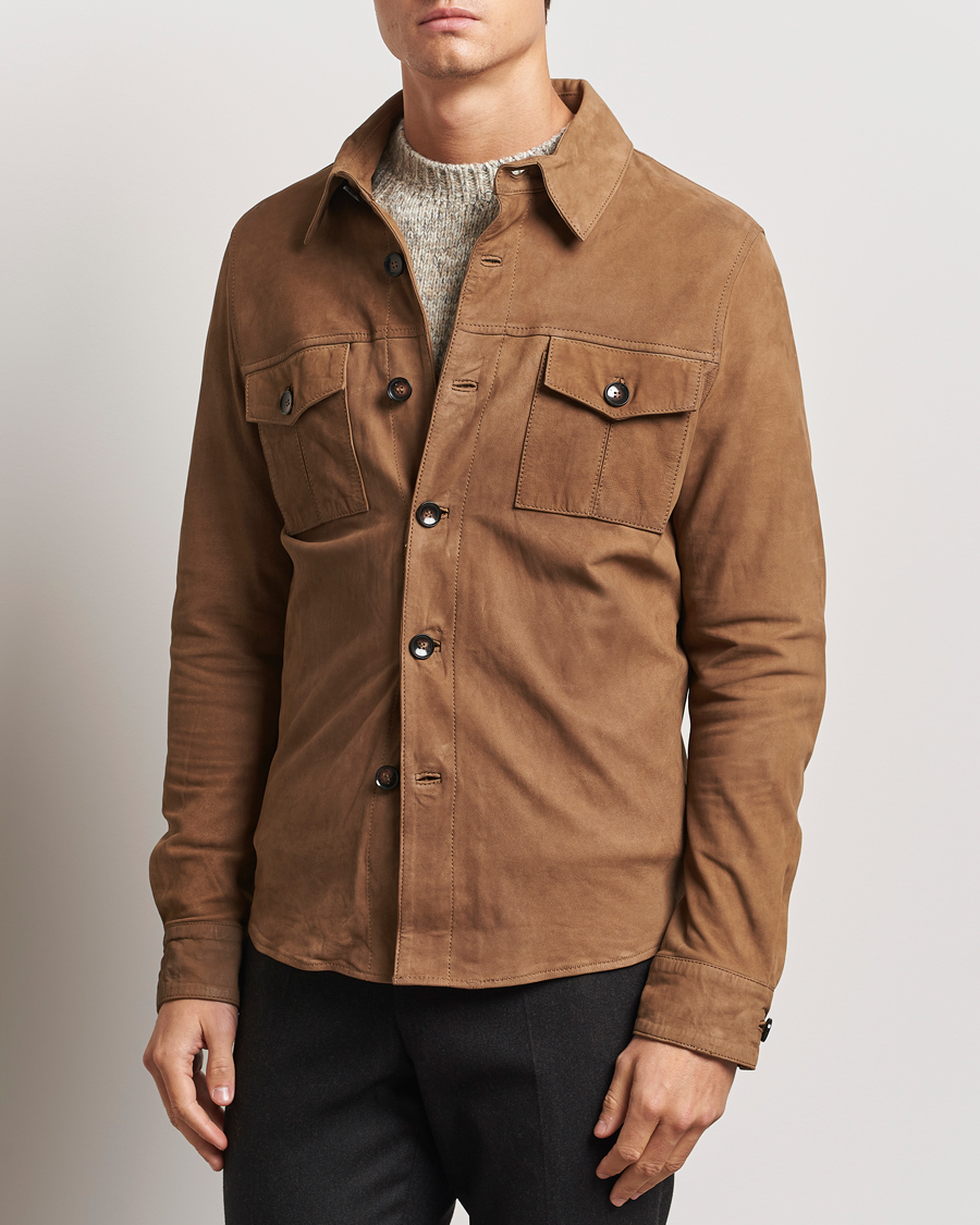 Hombres |  | Stenströms | Lamb Suede Overshirt Brown