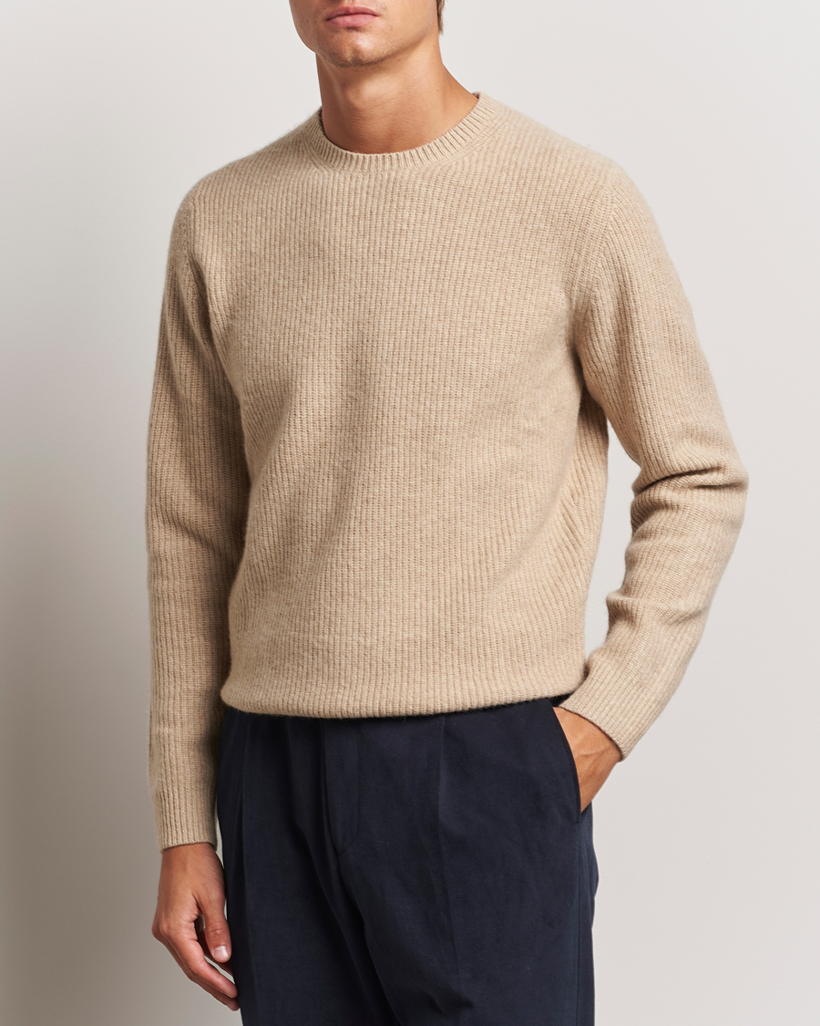 Hombres |  | Stenströms | Knitted Ribbed  Yak/Merino Sweater Beige