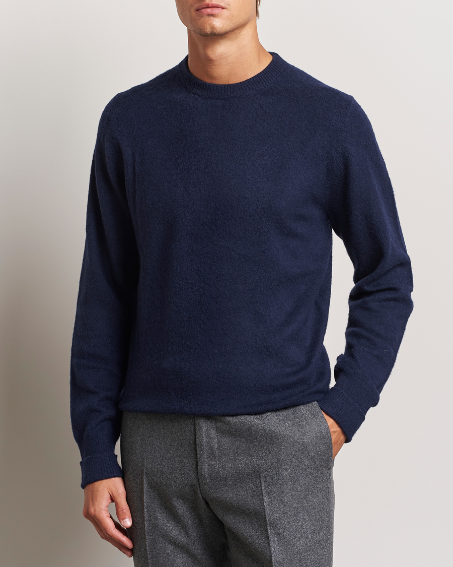 Hombres | Business & Beyond - Formal | Stenströms | Brushed Merino Crew Neck Navy