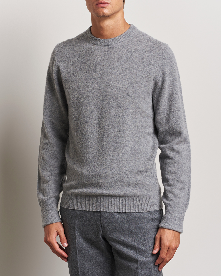 Hombres | Business & Beyond - Formal | Stenströms | Brushed Merino Crew Neck Grey