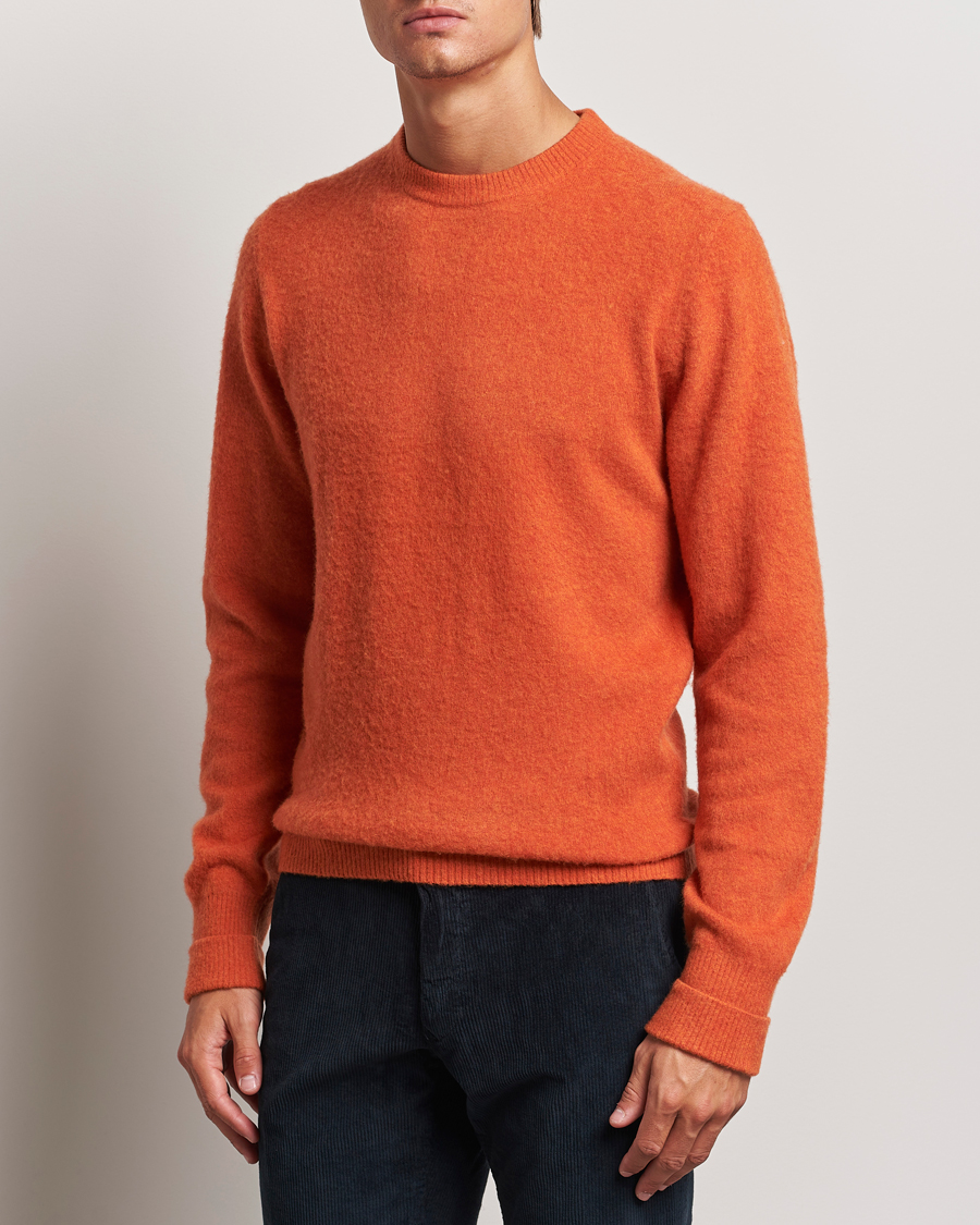 Hombres | Business & Beyond - Formal | Stenströms | Brushed Merino Crew Neck Orange