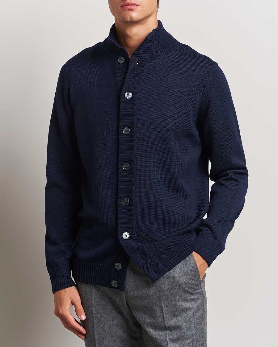 Hombres | Business & Beyond - Formal | Stenströms | Chunky Knitted Merino Cardigan Navy