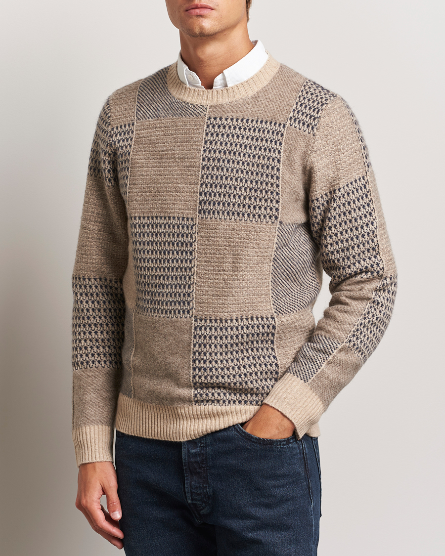 Hombres |  | Stenströms | Patchwork Knitted Yak/Merino Crew Neck Brown