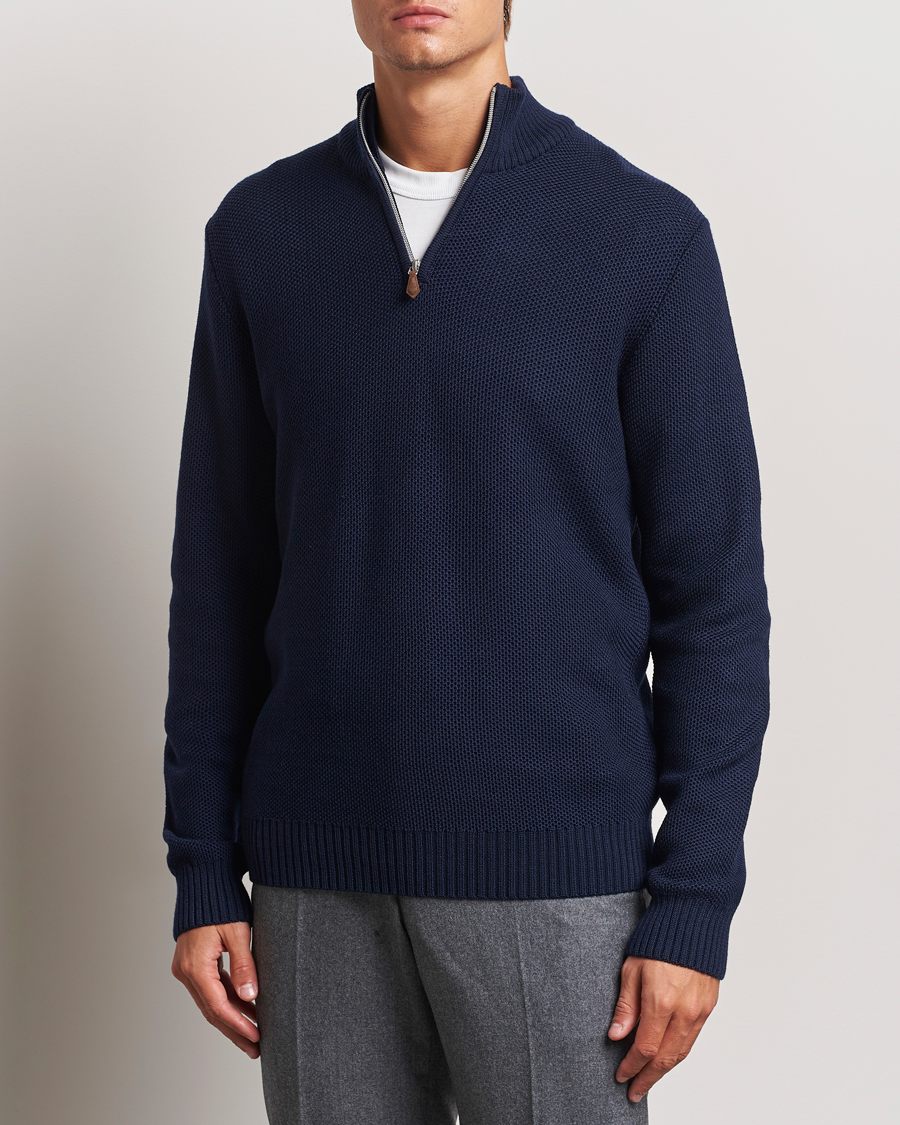 Hombres |  | Stenströms | Chunky Merino Knitted Half Zip Navy