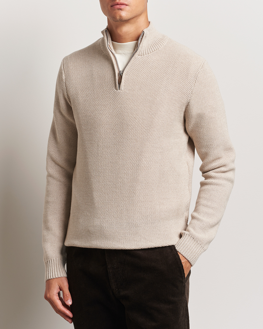 Hombres |  | Stenströms | Chunky Merino Knitted Half Zip Beige