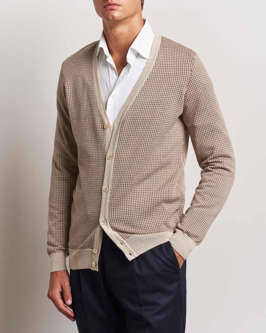 Hombres |  | Stenströms | Pepita Merino Wool Cardigan Brown