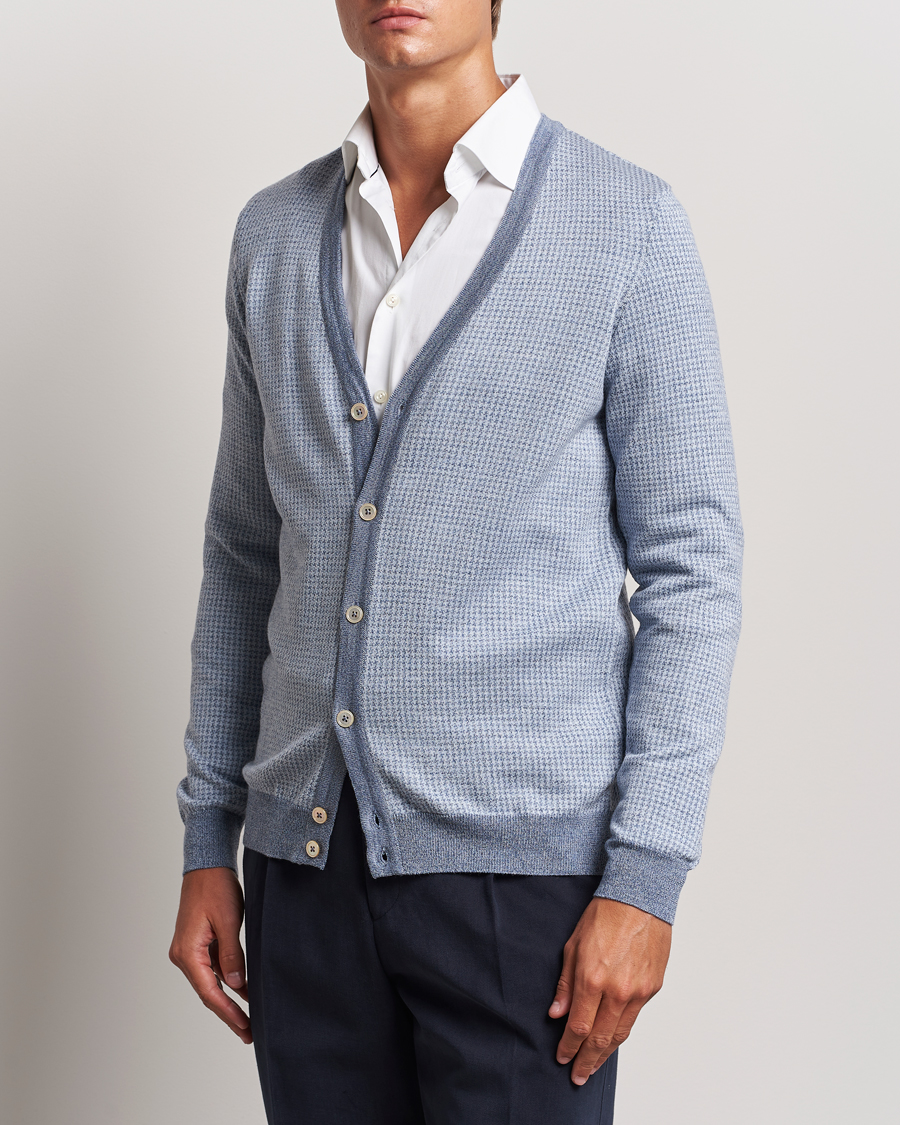 Hombres |  | Stenströms | Pepita Merino Wool Cardigan Navy