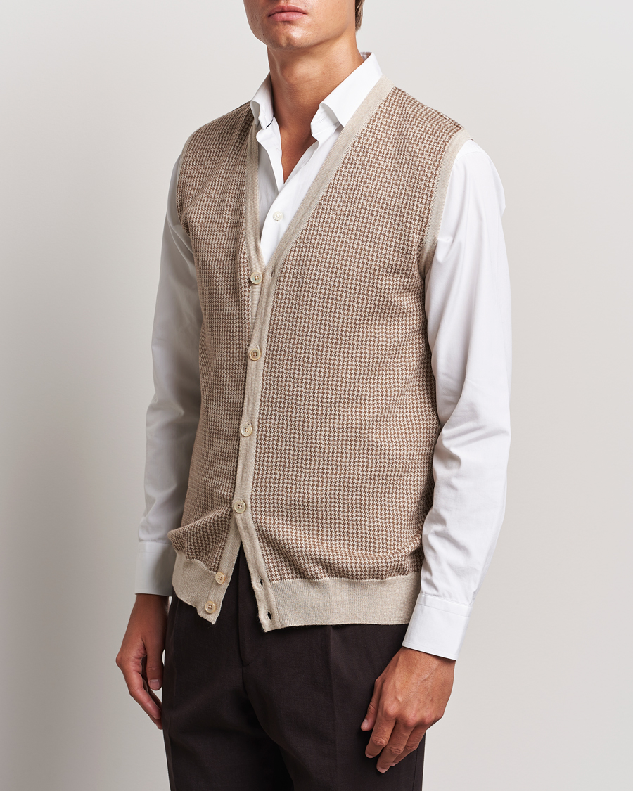 Hombres | Pulóveres | Stenströms | Pepita Merino Wool Vest Brown