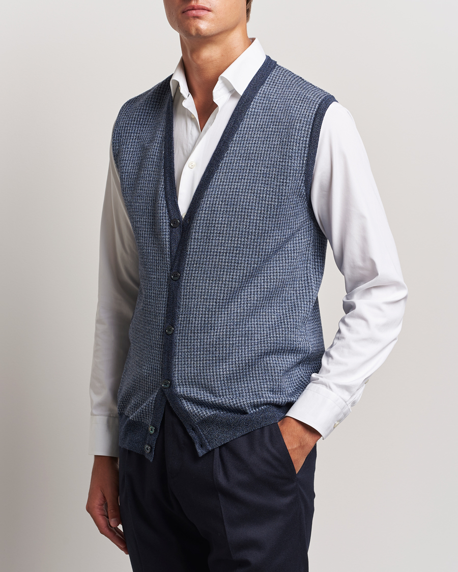 Hombres |  | Stenströms | Pepita Merino Wool Vest Navy