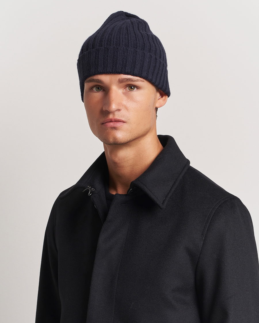 Hombres | Gorros | Stenströms | Ribbed Cotton/Cashmere Hat Navy