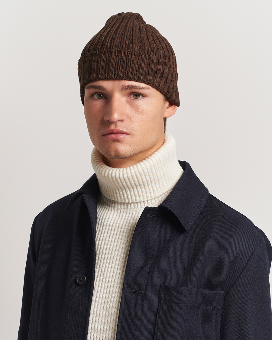 Hombres |  | Stenströms | Ribbed Cotton/Cashmere Hat Brown