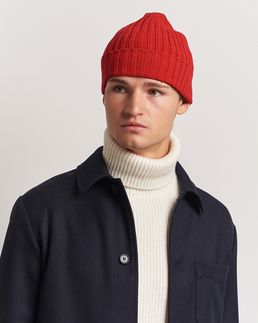 Hombres |  | Stenströms | Ribbed Cotton/Cashmere Hat Red