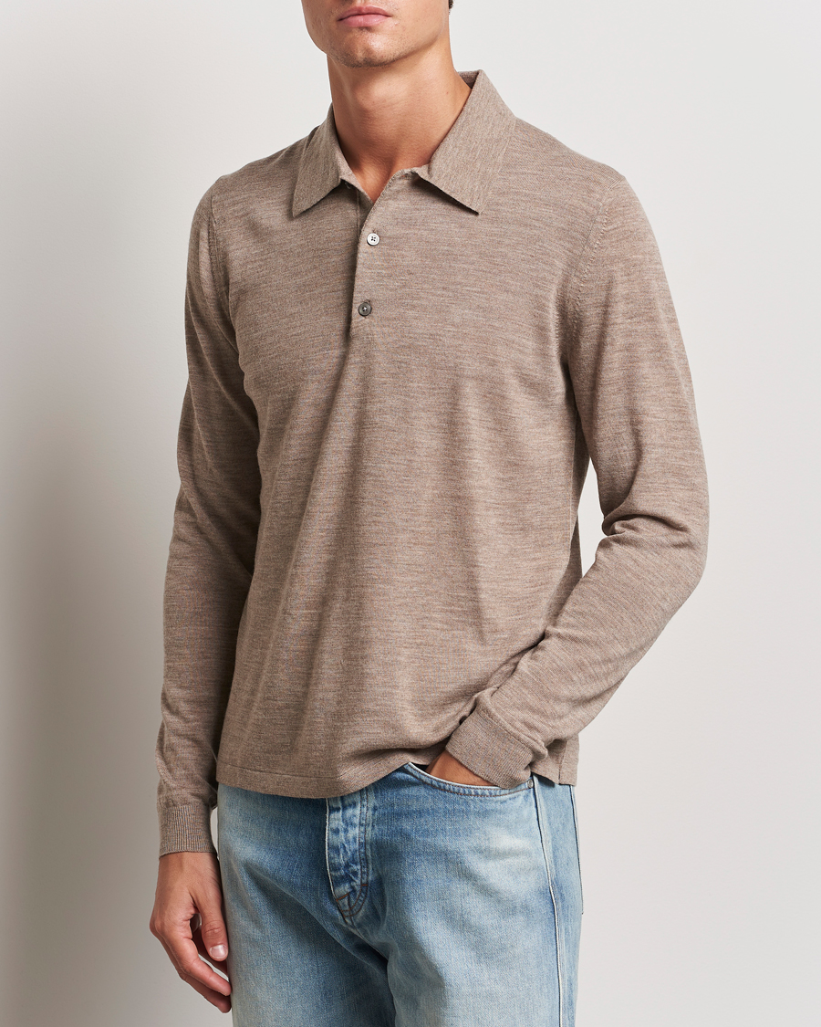 Hombres |  | Tiger of Sweden | Eross Extra Fine Merino Poloshirt Beige Melange