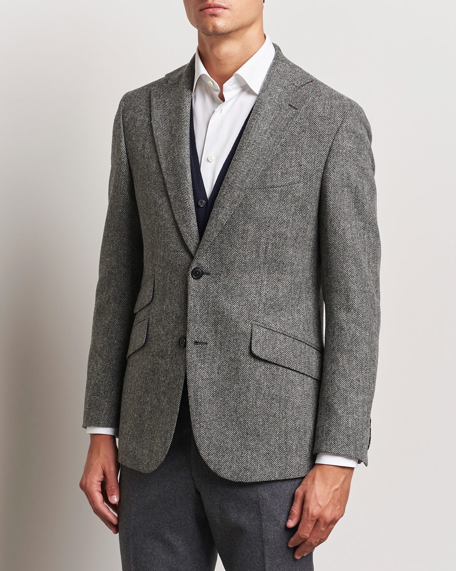 Hombres | Elegante casual | Walker Slater | Edward Lambswool Herringbone Blazer Dark Grey