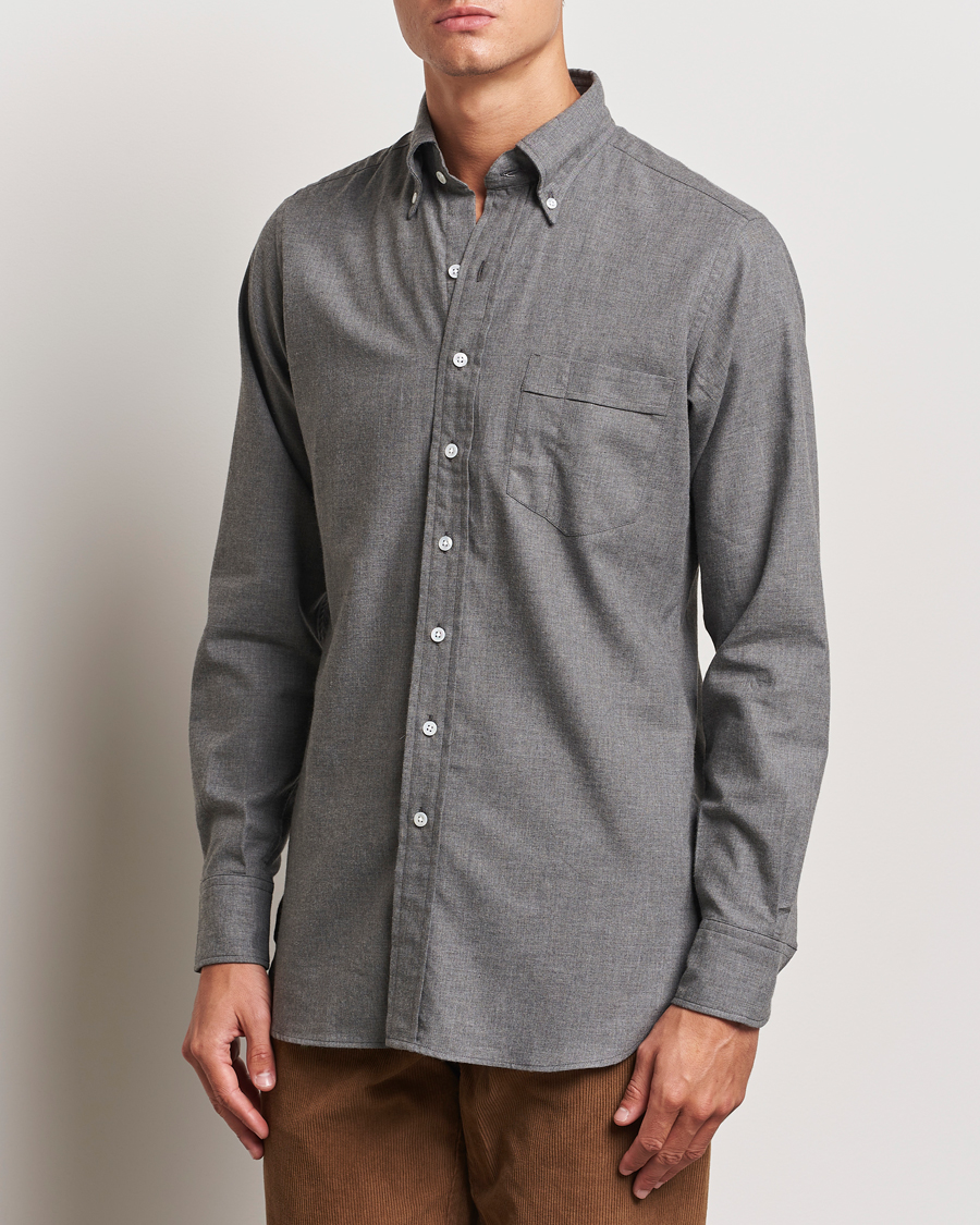 Hombres |  | Drake\'s | Button Down Flannel Shirt Grey