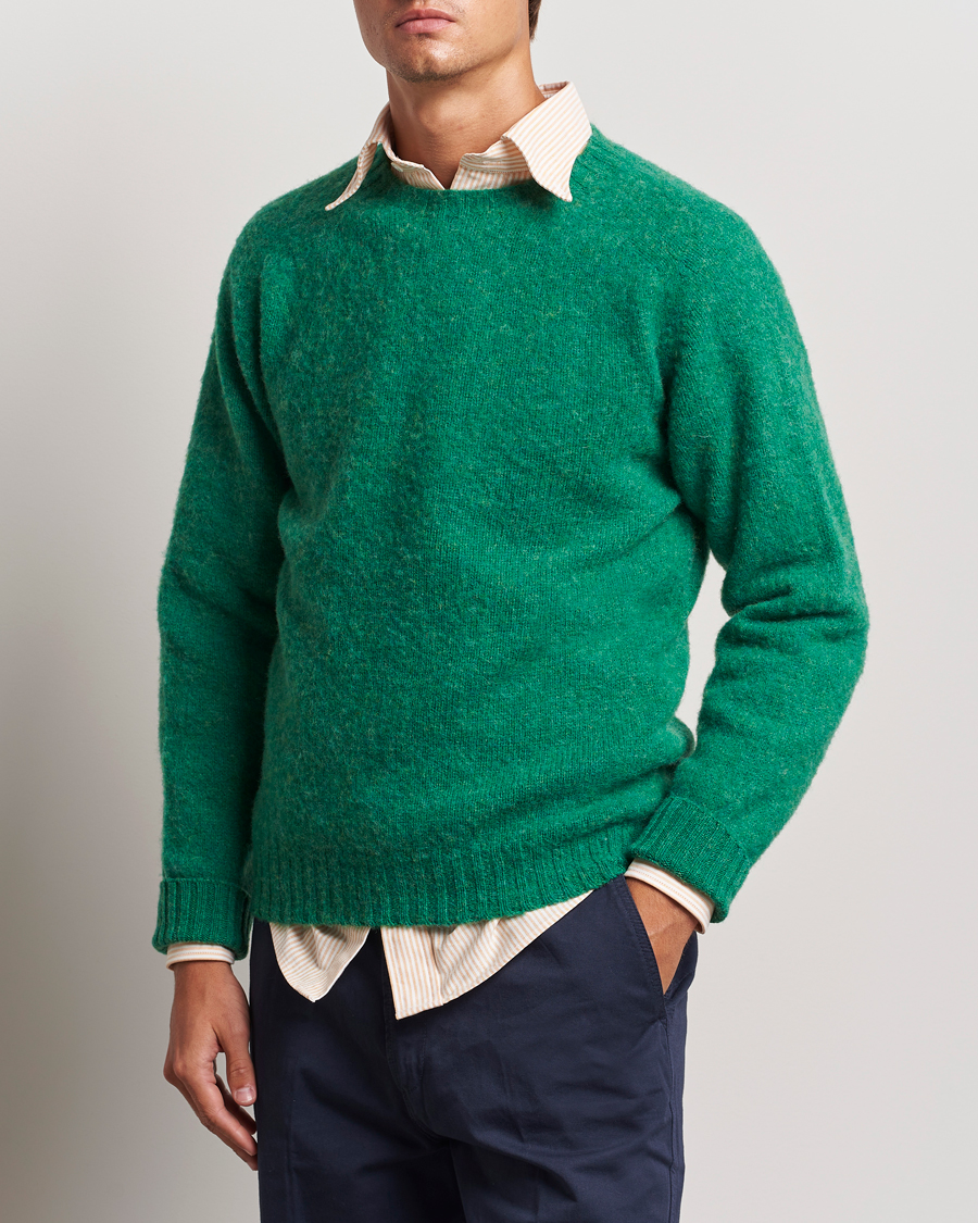 Hombres |  | Drake\'s | Brushed Shetland Crew Pixie Green