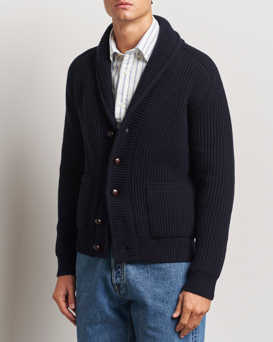 Hombres |  | Drake\'s | Lambswool 6-Ply Shawl Collar Cardigan Navy