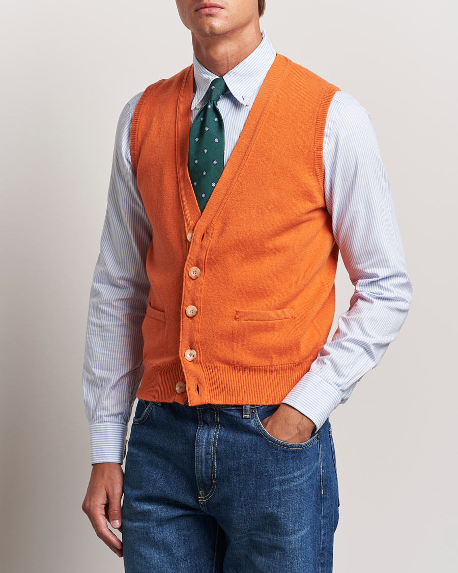 Hombres |  | Drake\'s | Lambswool Vest Cardigan Orange