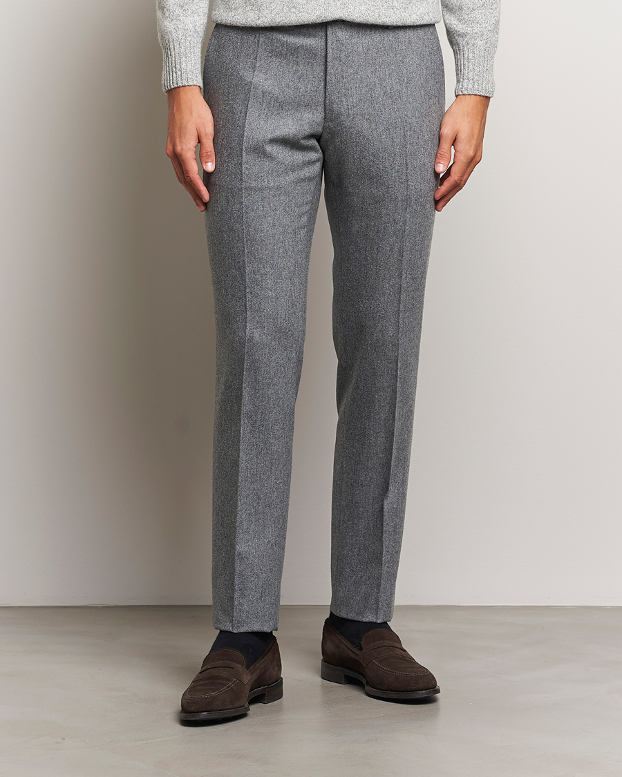 Hombres |  | Incotex | Slim Fit Carded Flannel Trousers Grey Melange