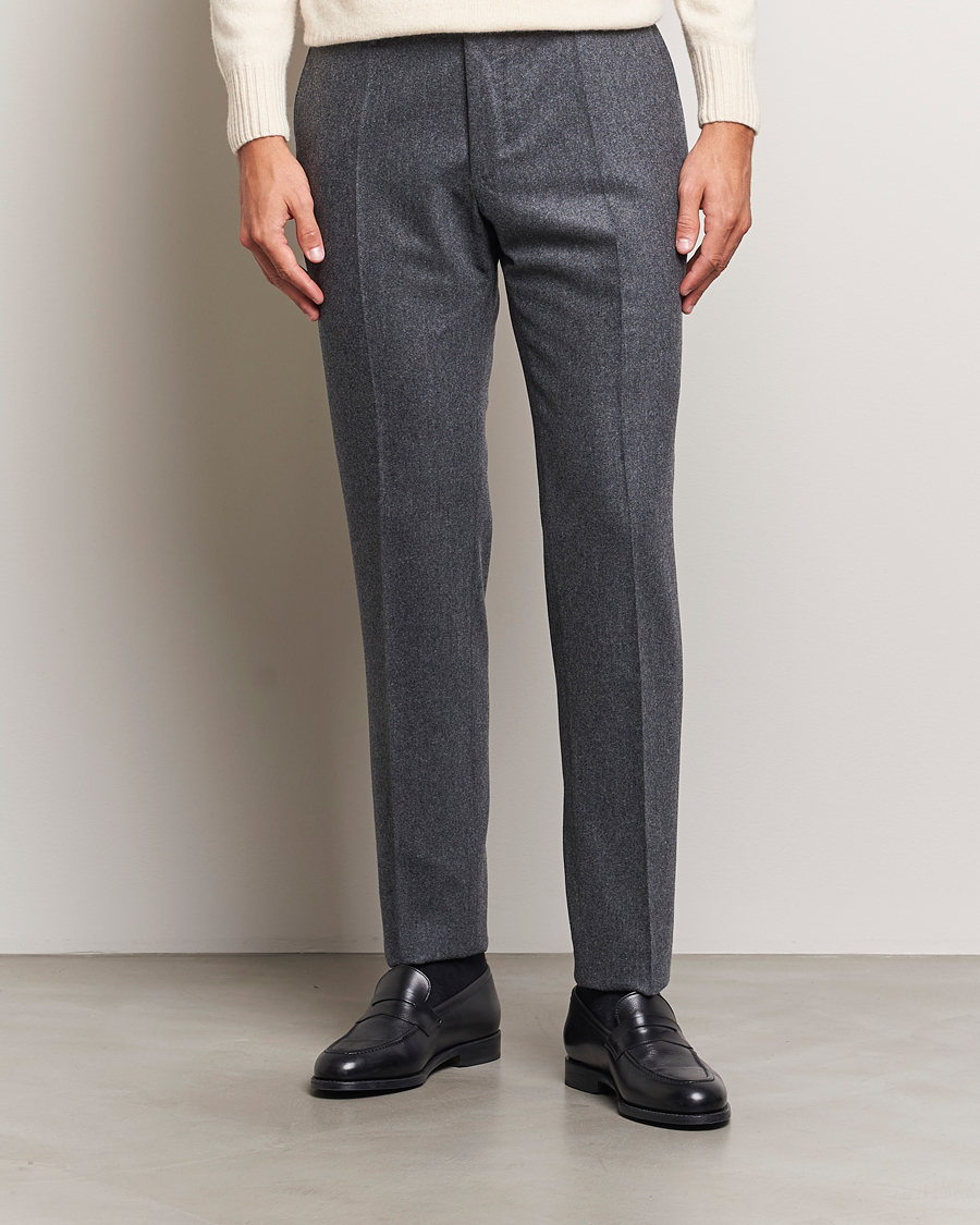 Hombres |  | Incotex | Slim Fit Carded Flannel Trousers Dark Grey