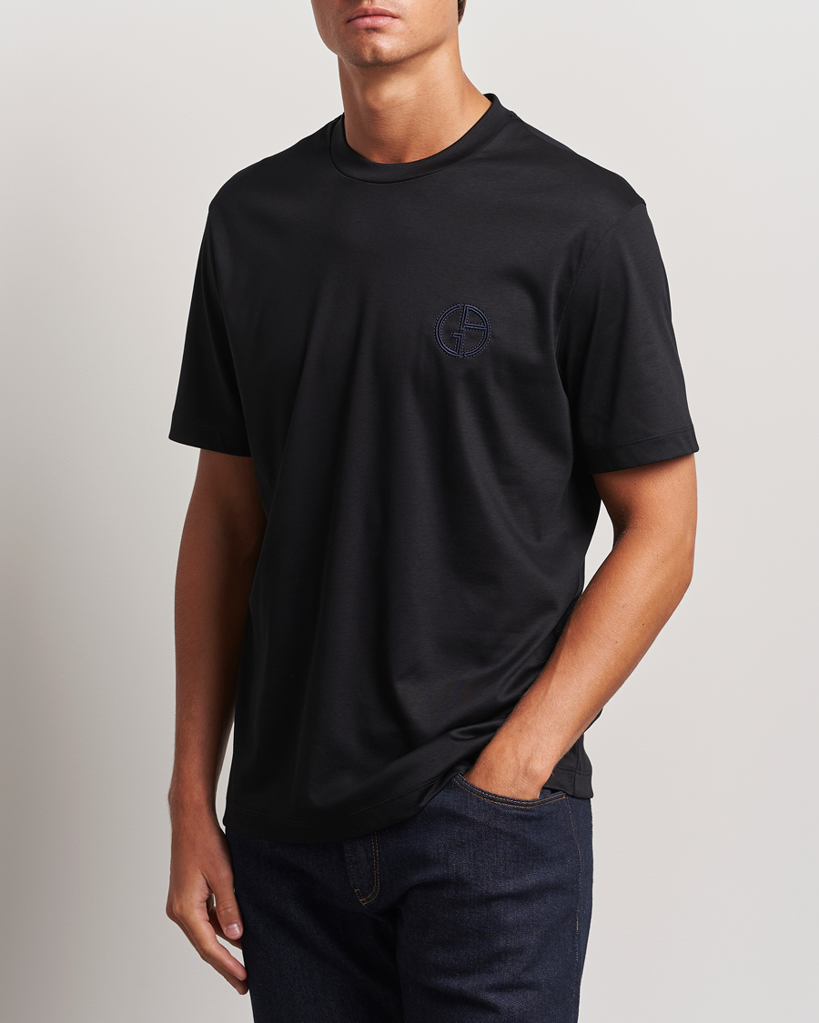 Hombres | Luxury Brands | Giorgio Armani | Embroidered Monogram T-Shirt Black