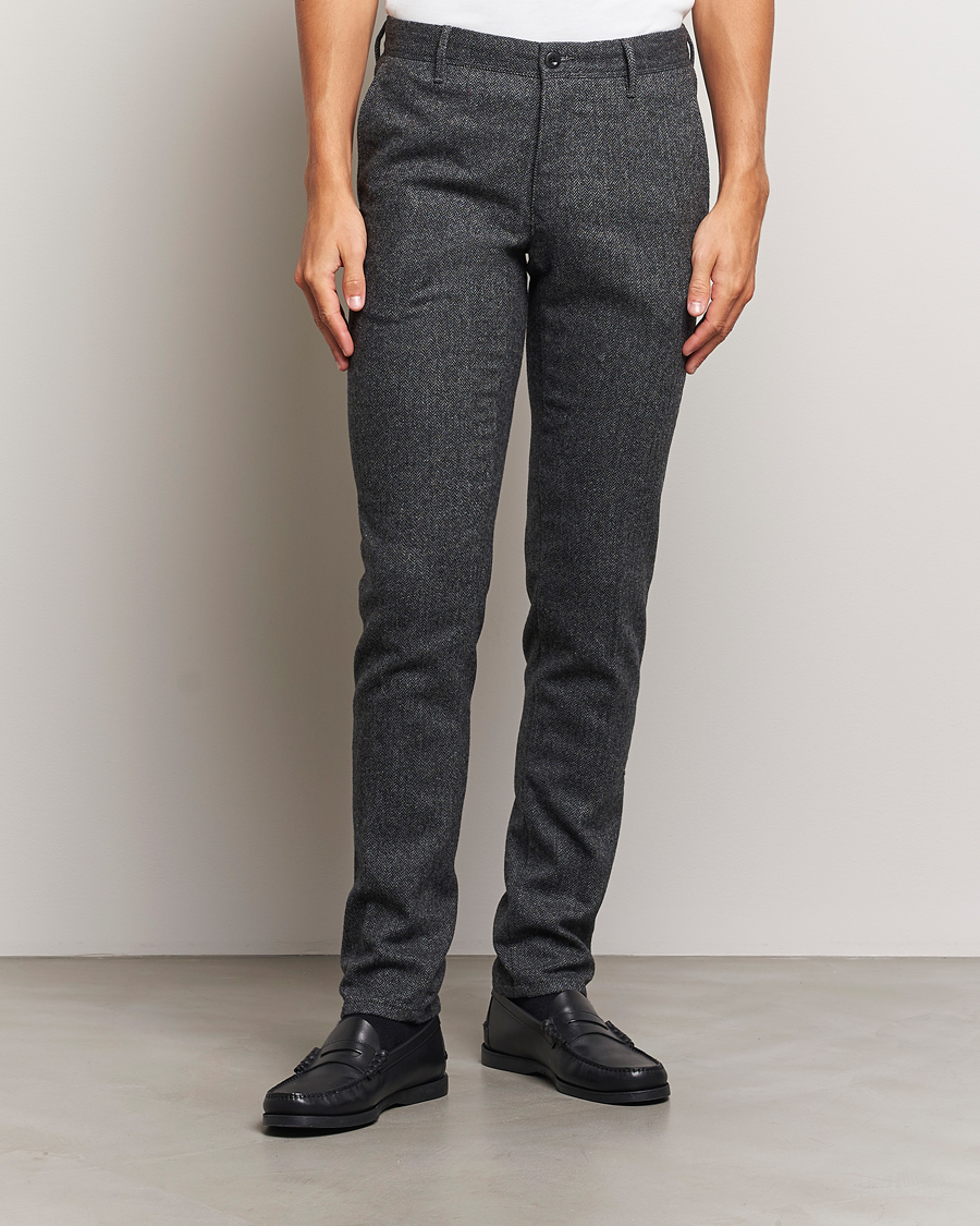 Hombres |  | Incotex | Slim Fit Washed Wool Stretch Slacks Dark Grey