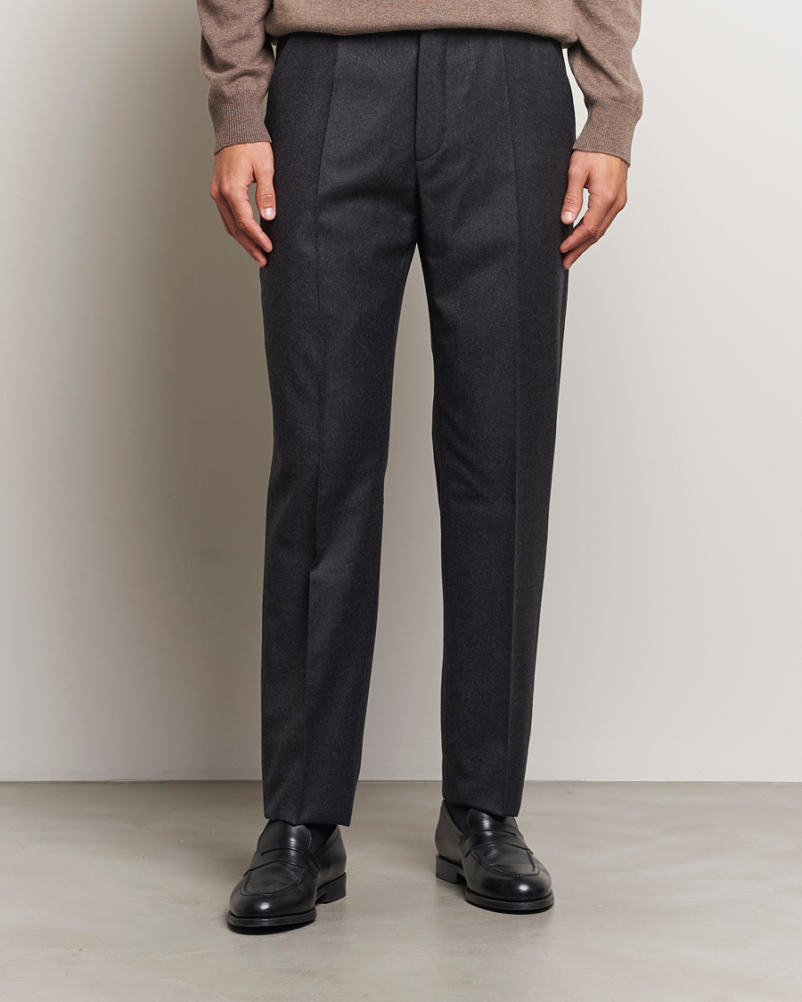 Hombres |  | Incotex | Regular Fit Flannel Trousers Charcoal