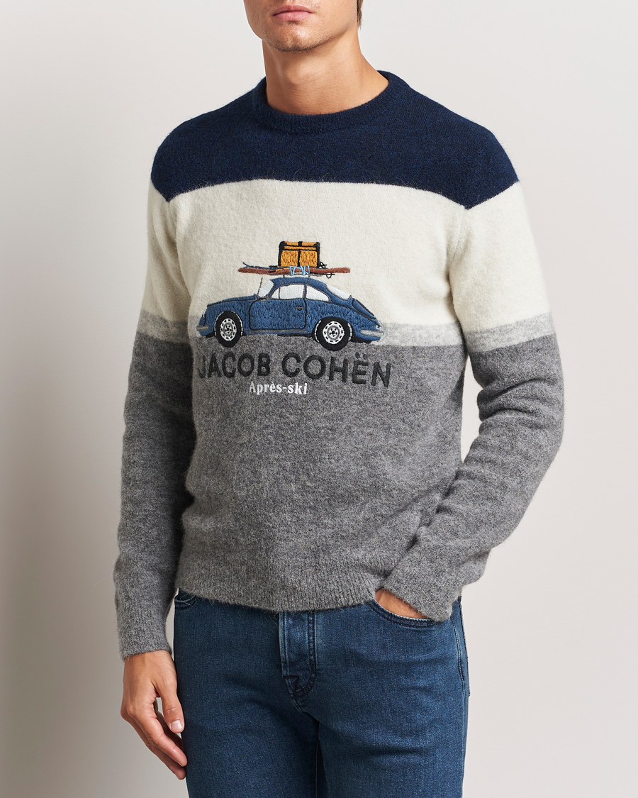 Hombres |  | Jacob Cohën | Alpaca/Wool Embrodery Sweater Blue/White/Grey