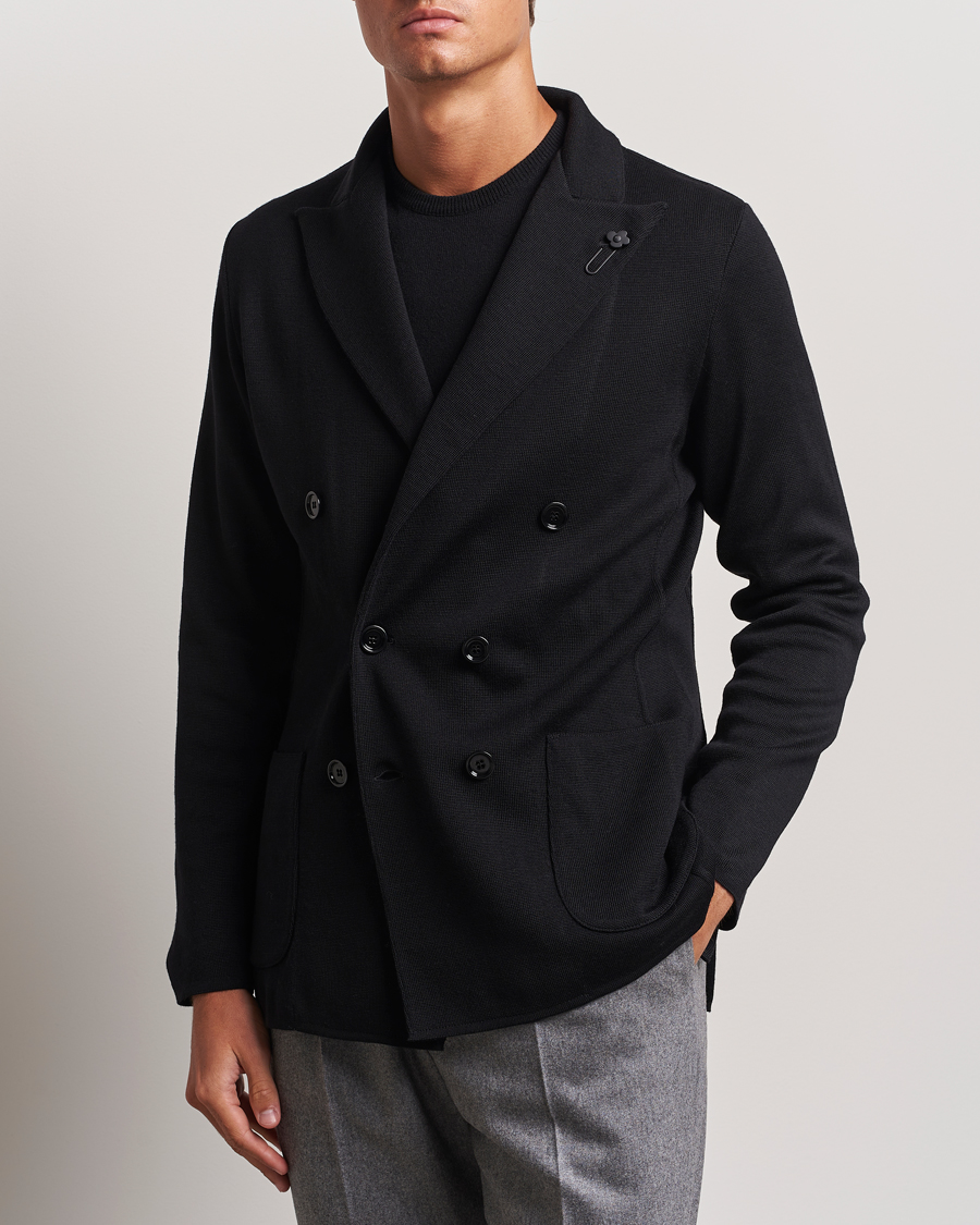Hombres | Novedades | Lardini | Knitted Double Breasted Wool Blazer Black