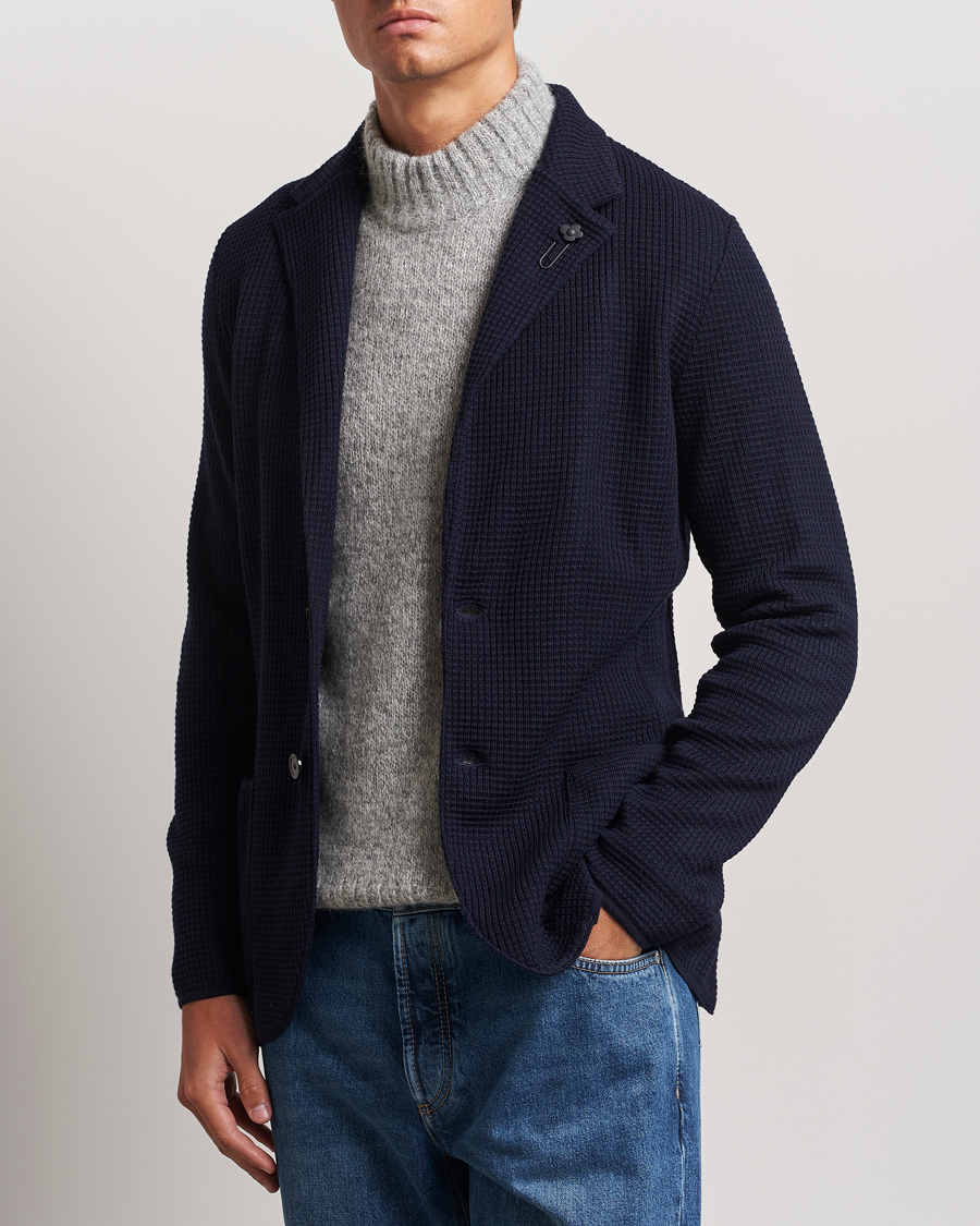 Hombres | Novedades | Lardini | Knitted Structure Wool Blazer Navy