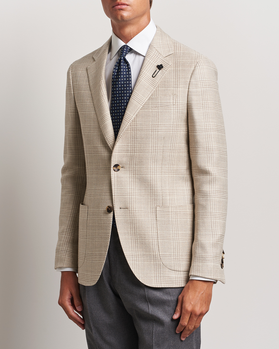 Hombres |  | Lardini | Prince of Wales Wool Blazer Light Beige