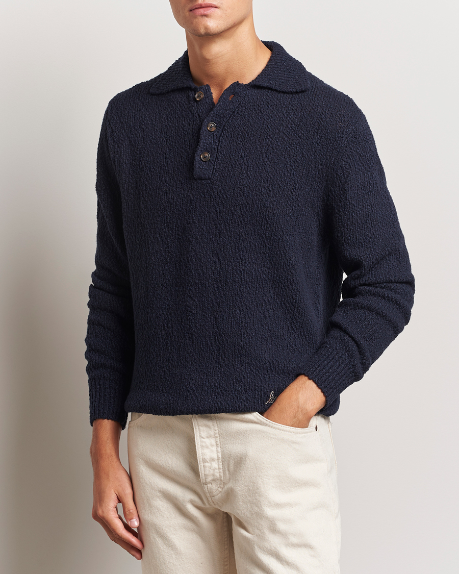 Hombres |  | LES DEUX | Errol Cotton Rugby Knit Dark Navy