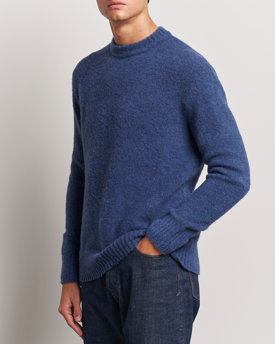 Hombres |  | Piacenza Cashmere | Brushed Wool Crew Neck Blue Melange