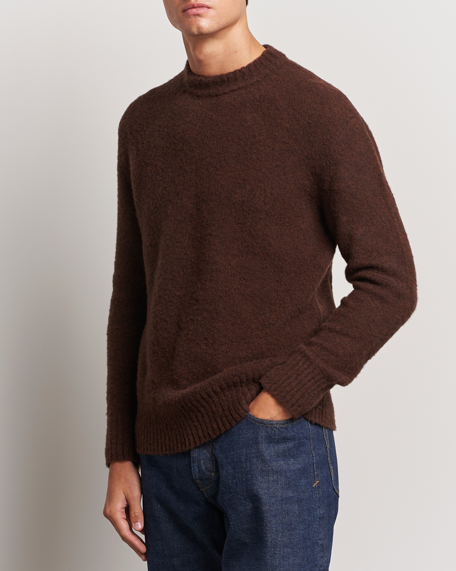 Hombres |  | Piacenza Cashmere | Brushed Wool Crew Neck Dark Brown