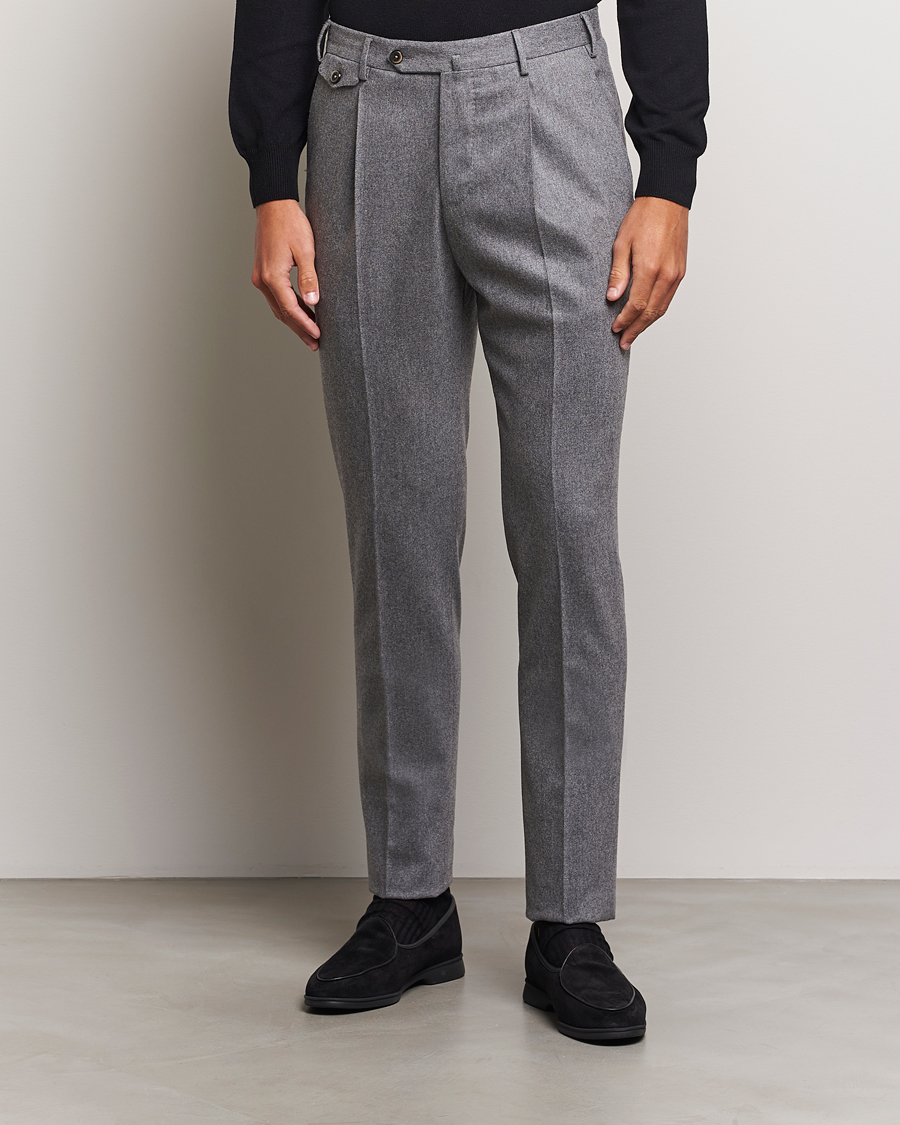 Hombres | Novedades | PT01 | Slim Fit Pleated Wool/Cashmere Trousers Grey Melange