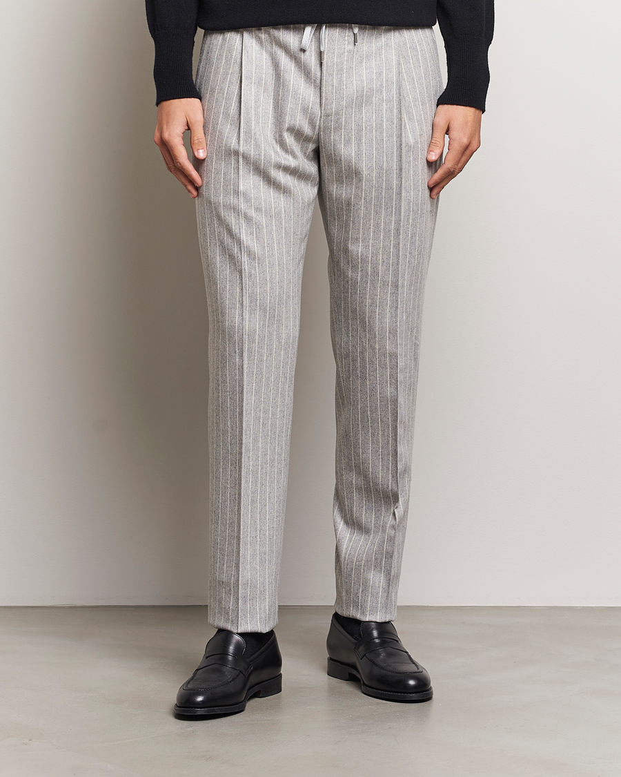 Hombres |  | PT01 | Slim Fit Wool/Cashmere Drawstring Trousers Light Grey 