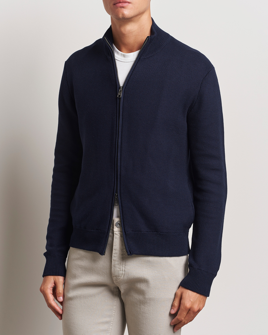 Hombres | Luxury Classics | Ralph Lauren Purple Label | Cotton/Silk Full Zip Sweater Navy