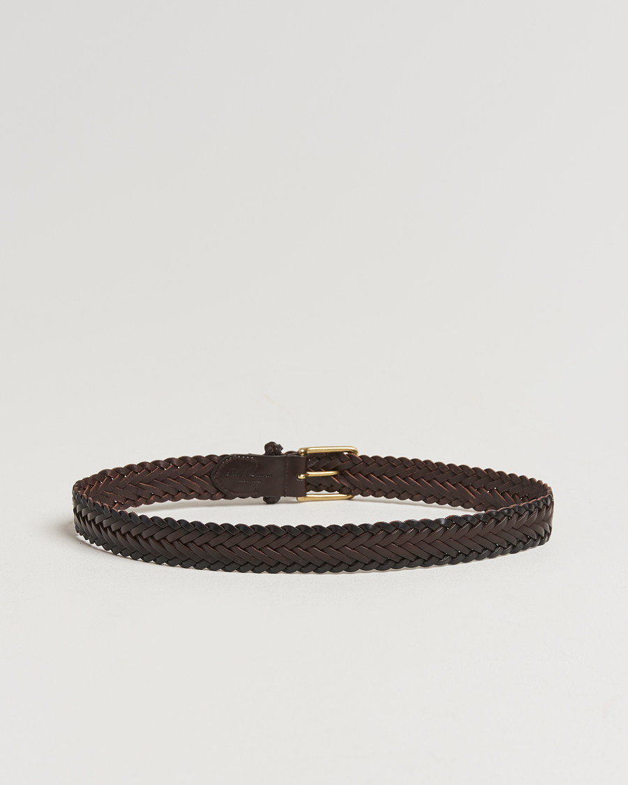 Hombres |  | Ralph Lauren Purple Label | Braided Leather Belt Dark Brown Calf