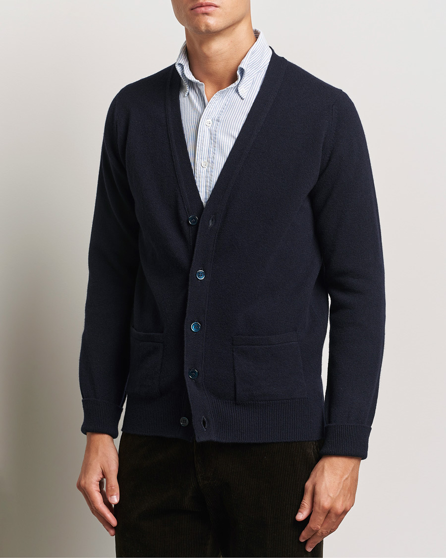 Hombres | Cárdigans | William Lockie | Rob Lambswool Cardigan Navy