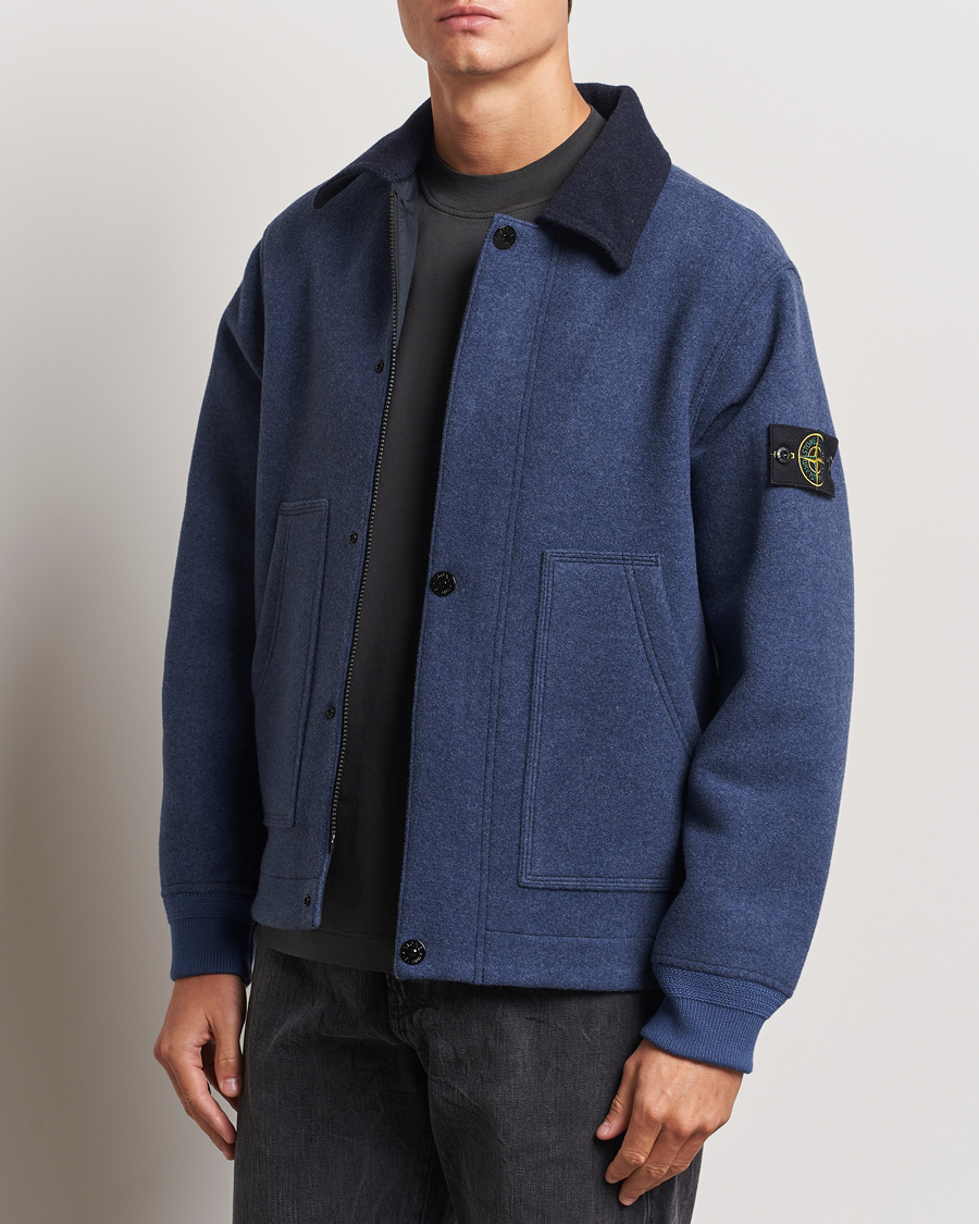 Hombres |  | Stone Island | Panno Speciale Wool Nylon Jacket Royal Blue