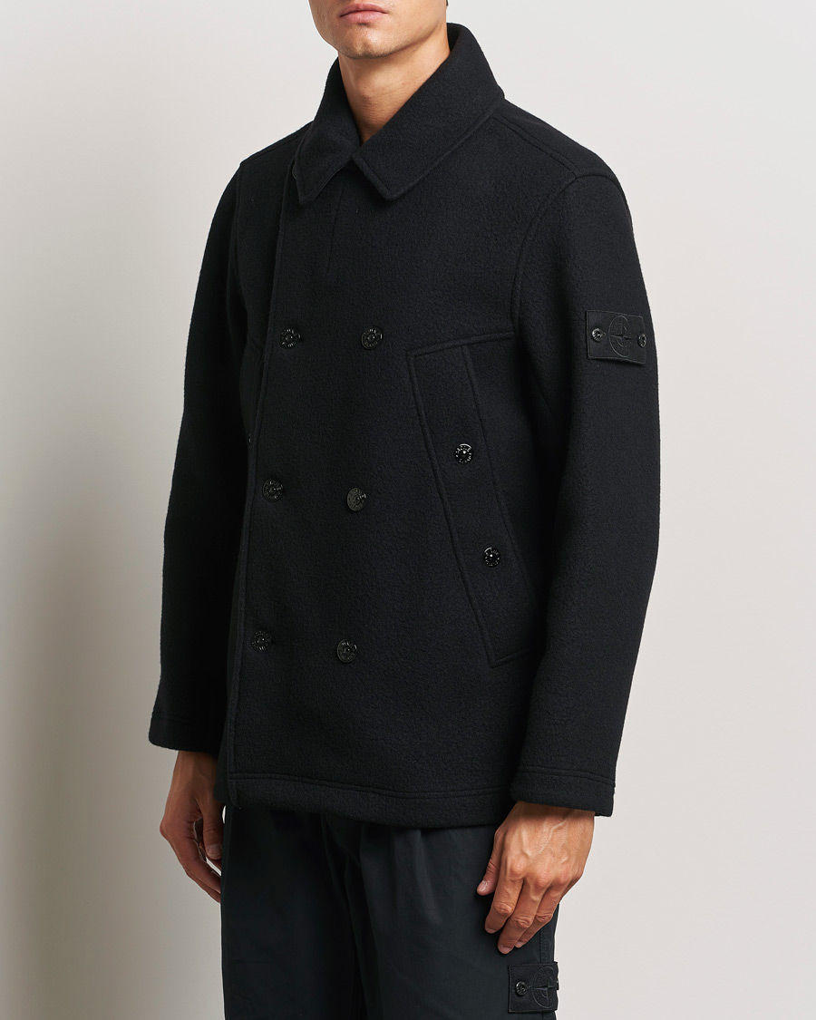 Hombres |  | Stone Island | Ghost Wool/Cashmere Peacoat Black