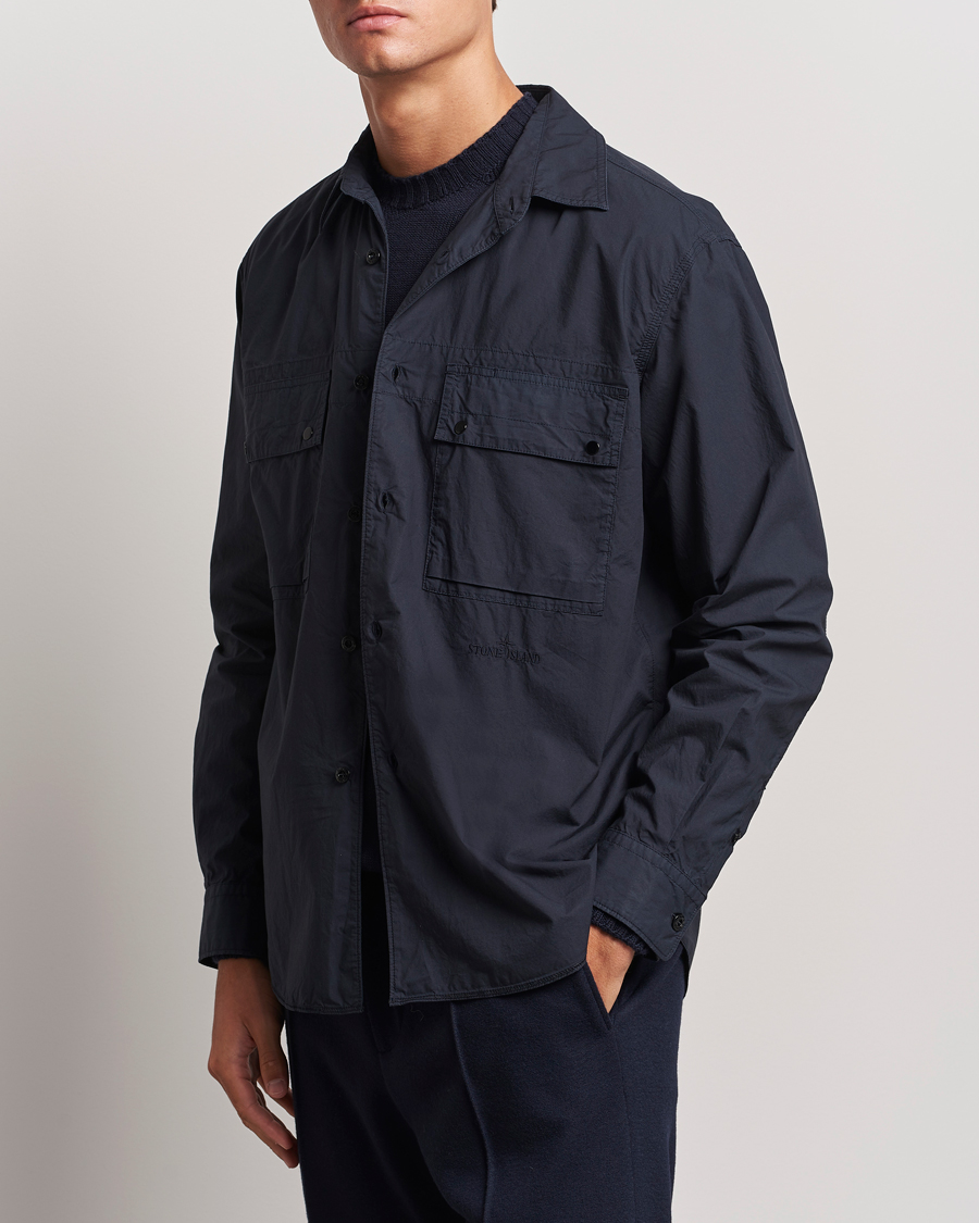Hombres |  | Stone Island | Garment Dyed Cotton Canvas Overshirt Navy Blue