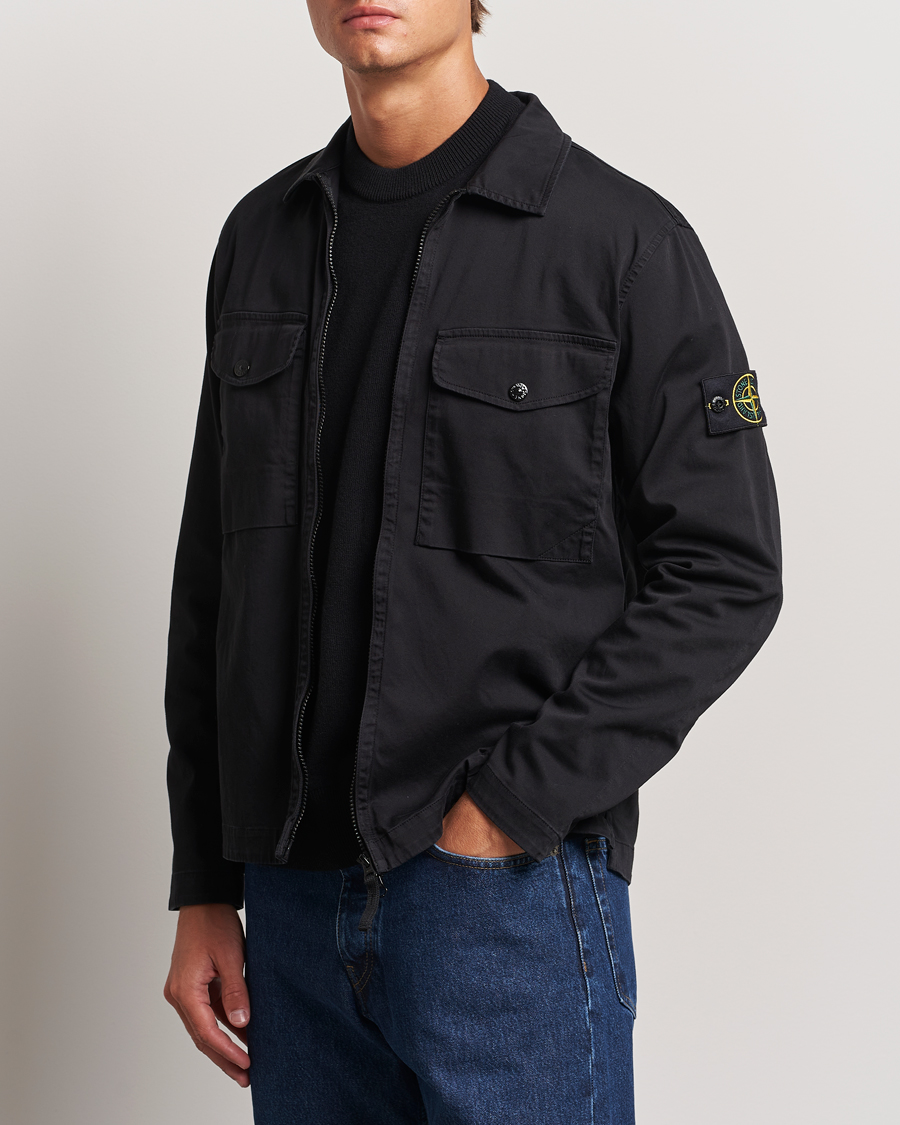 Hombres | Overshirts | Stone Island | Garment Dyed Cotton Zip Overshirt Black