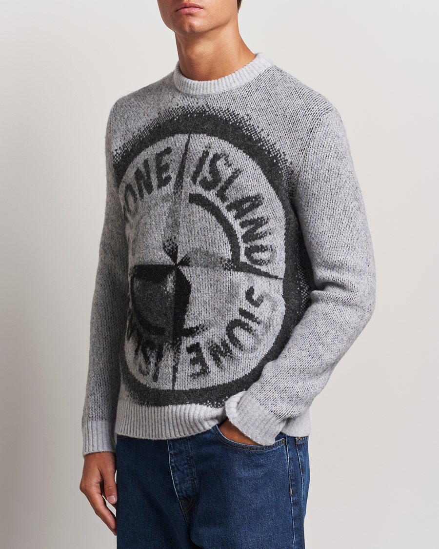 Hombres | Luxury Brands | Stone Island | Jaquard Knitted Wool Crew Neck Grey