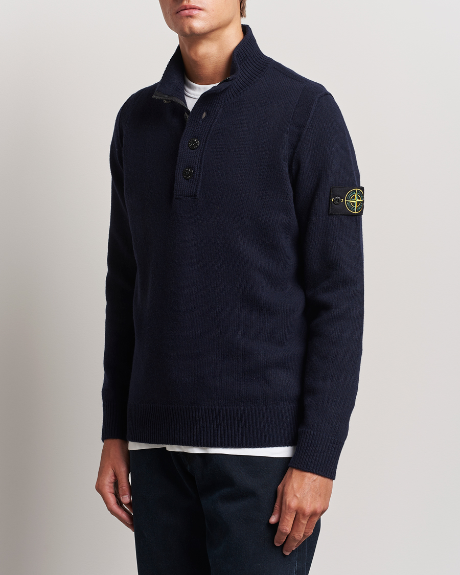 Hombres |  | Stone Island | Knitted Lambswool Half Button Zip Navy Blue