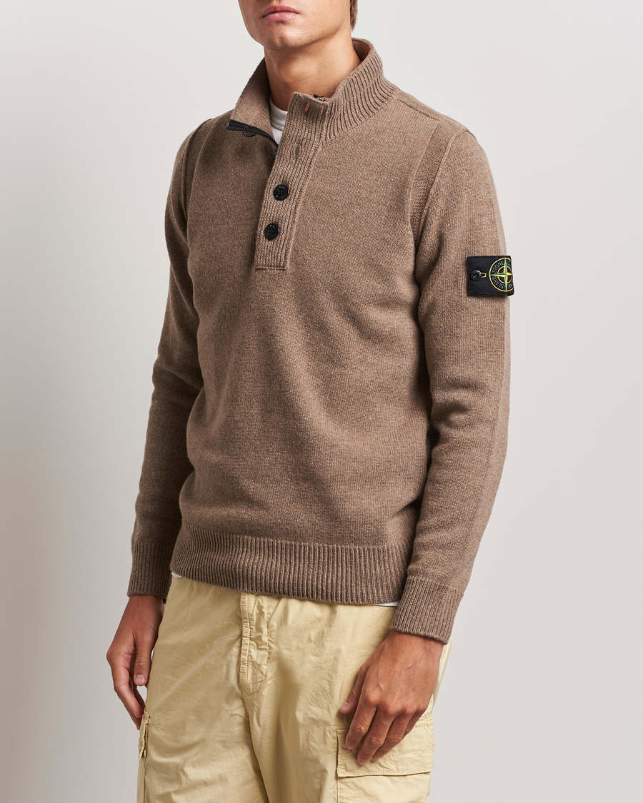 Hombres |  | Stone Island | Knitted Lambswool Half Button Zip Walnut
