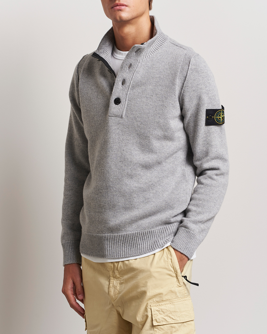Hombres |  | Stone Island | Knitted Lambswool Half Button Zip Melange Grey